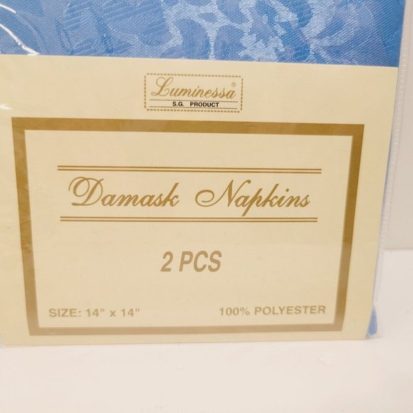 NEW Damask Polyester Blue Floral 2pc Napkin Set - Picture 2 of 4